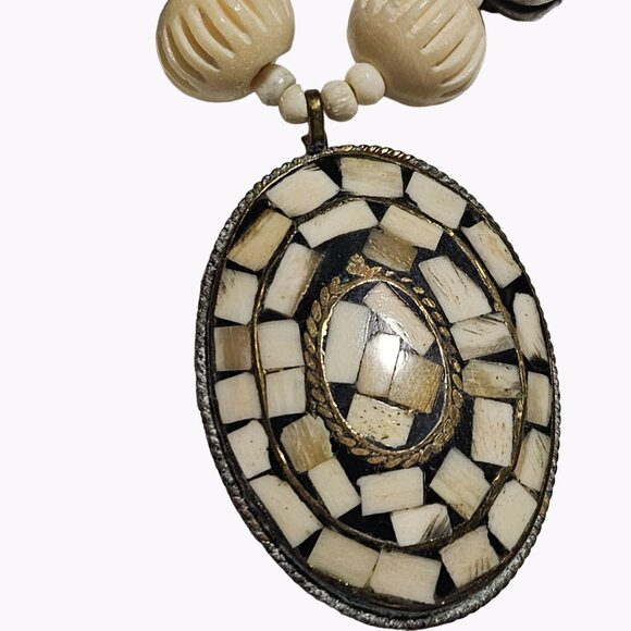 Tribal Beaded Pendent Necklace Mosaic Artisan Statement Chunky Fashion Jewelry - Picture 4 of 7